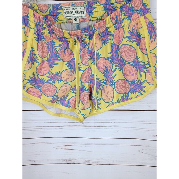 Tipsy Elves Womens XS‎ Pineapple Print Yellow Athletic Shorts With Drawstring - Picture 5 of 8
